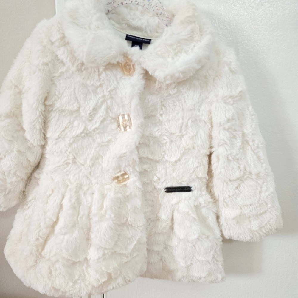 Calvin Klein Jeans White Pea Coat Plush Faux Fur